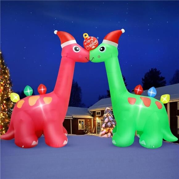 14 FT Long Christmas Inflatable Two Dinosaurs Giant Blow up Built-in LED Lights